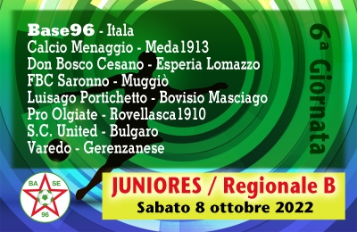 JUNIORES REGIONALI B “U19” ✔ Sabato 8 ottobre / 6a giornata di campionato