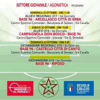 SETTORE GIOVANILE: AGONISTICA • Il programma delle partite di questo week end