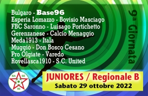 JUNIORES REGIONALI B “U19” ✔ Sabato 29 ottobre / 9a giornata di campionato