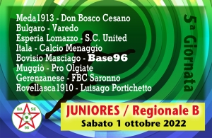 JUNIORES REGIONALI B “U19” ✔ Sabato 1 ottobre / 5a giornata di campionato