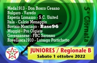 JUNIORES REGIONALI B “U19” ✔ Sabato 1 ottobre / 5a giornata di campionato