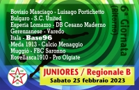 JUNIORES REGIONALI B “U19” ✔ Oggi la 6a giornata di ritorno