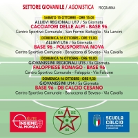 SETTORE GIOVANILE: AGONISTICA • Il programma delle partite di questo week end