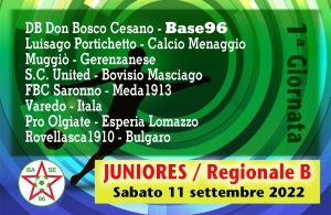 JUNIORES REGIONALI B “U19”  ✔ Sabato 10 settembre / 1a giornata di campionato