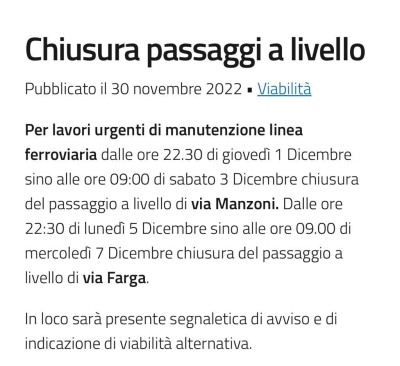 Chiusura passaggi a livello