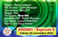 JUNIORES REGIONALI B “U19” ✔ Oggi la 13a giornata di campionato