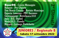 JUNIORES REGIONALI B “U19”  ✔ Sabato 17 settembre / 2a giornata di campionato