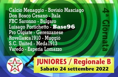 JUNIORES REGIONALI B “U19” ✔ Sabato 17 settembre / 2a giornata di campionato